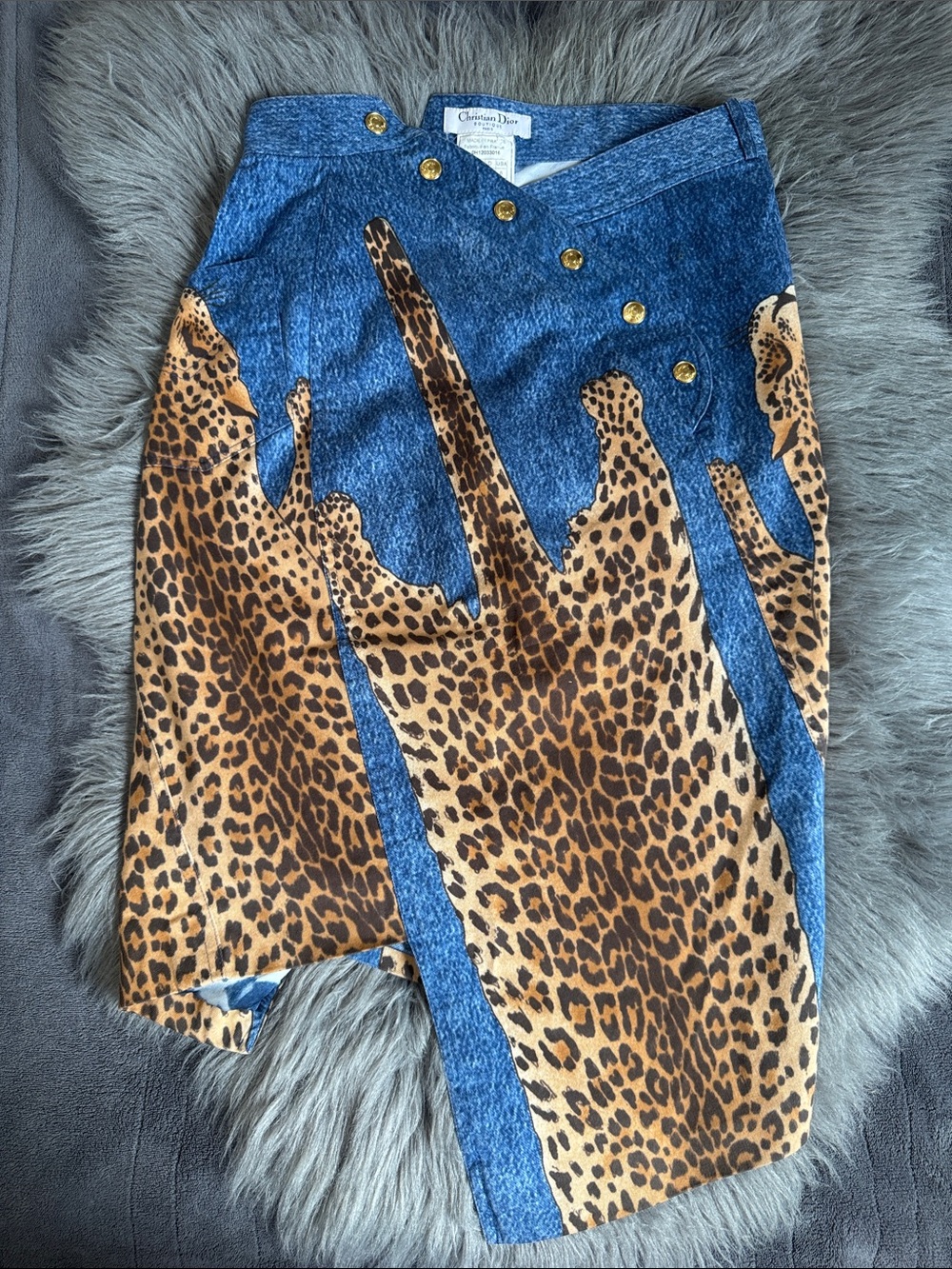 Vintage Dior Denim Cheeta Print Skirt by Galliano